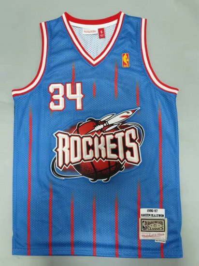 NBA 34 Olajuwon Rockets 1996-97 Maillot Retro bleu